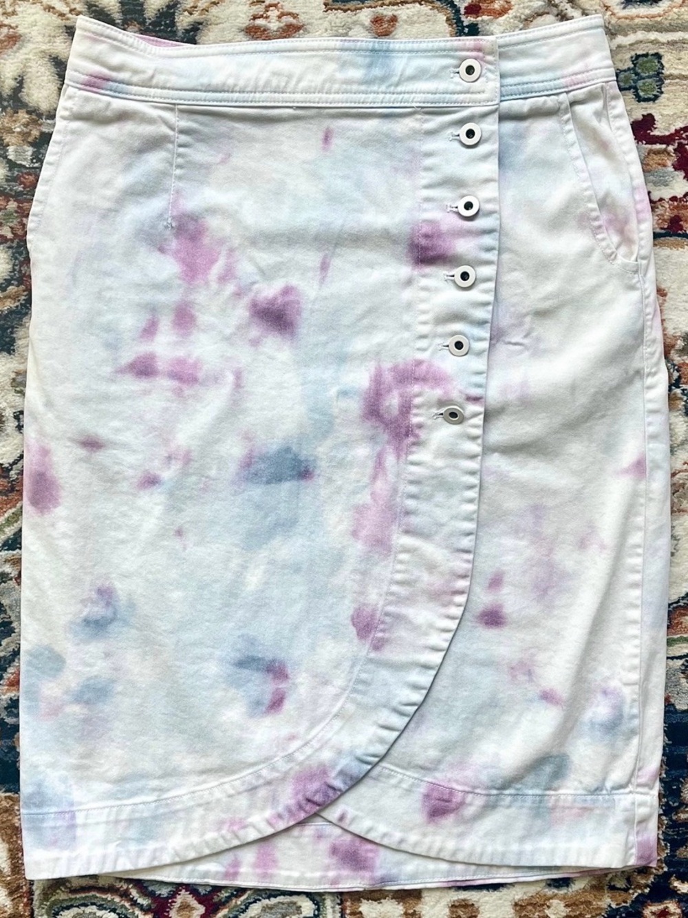 Anthropologie Tie-Dye Wrap Skirt With Button Details Size 4 Cotton Blend Pastel